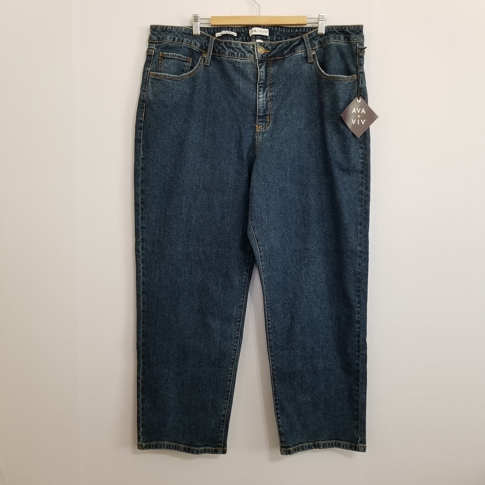 NWT Ava & Viv High Rise 90's Straight Jeans Dark Wash Size 22